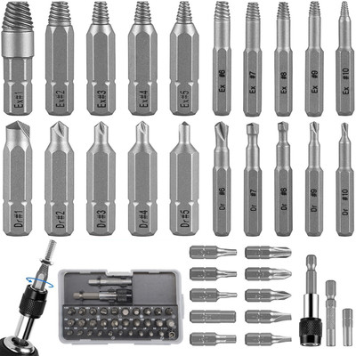 ORTIZA 33PCS Damaged Screw Extractor Set Stripped Screw Extractor Set for Broken Standard Screwdriver Set(Pack of 33)