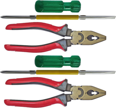 DUMDAAR Heavy duty 2pc 8inch Plier with 2pc 2in1 Screwdriver Combination Screwdriver(Pack of 4)