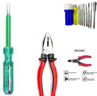 PTM Combo of 4 tools piler tester wire cutter screwdriver kit Combination Screwdriver Set(Pack of 12)
