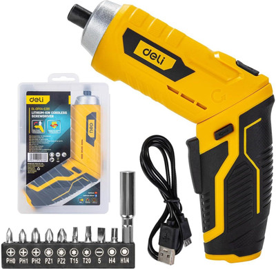 Deli DL-DP04-E2B1 3.6V Cordless Screwdriver Set 1.5Ah Li-Ion with 10-pieces Screw Bit Precision Screwdriver Set(Pack of 1)