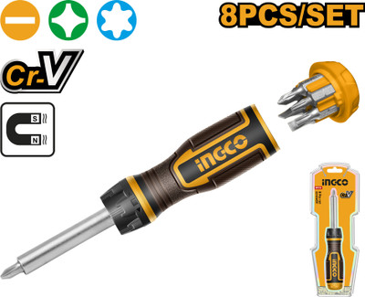 INGCO 8 Pcs ratchet screwdriver set Combination Screwdriver(Pack of 1)