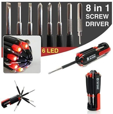 AUTOSITE Portable 8-in-1 Multi-Function Screwdriver Kit with LED Light Combination Screwdriver Set(Pack of 1)
