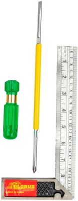 Globus 751 Screw Driver TWO WAY 2 in 1 (10 inch/250mm) & Try Square (8 INCH/200 mm) Combination Screwdriver(Pack of 2)