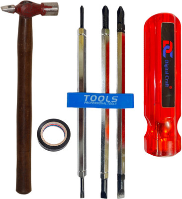 Digital Craft 6 IN 1 Multibit Screw Driver,PVC Tape,Hammer 200 gm Combination Screwdriver Set(Pack of 1)