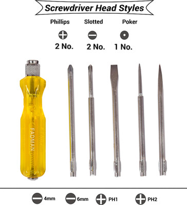 FADMAN Screwdriver Kit For Home Purpose Combination Screwdriver Set(Pack of 5)
