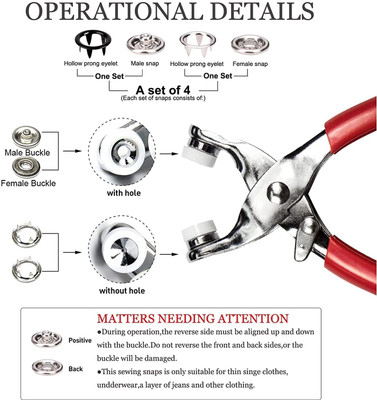 kirfiz Metal Thickened Snap Fasteners Kit, Five Claw Buckle Set Long Handle Screwdriver(Pack of 1)