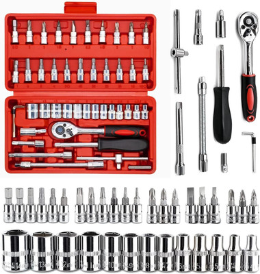 SRSW 46pcs 1/4-Inch Socket Set Tool Ratchet Torque Wrench Combo Tools Kit Car Repair Combination Screwdriver(Pack of 1)