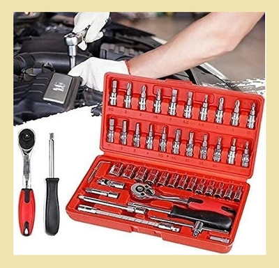 BALAJI CORPORATION 46 in 1 Pcs Tool Kit & Screwdriver Multi Purpose Combination Tool Socket Set-24 Long Handle Screwdriver Set(Pack of 1)