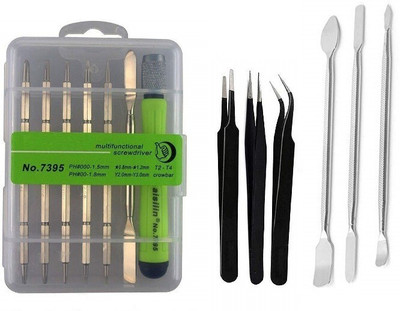 wroughton 12 IN 1 Screwdriver Mobile repairing Tools Set for iPhone Android Mobile, Laptop, PC and MacBook Devices With 3 Pcs Steel Openers and 3 ESD Non-Magnetic Tweezers- Straight, Flat & Curved Precision Screwdriver Set(Pack of 13)