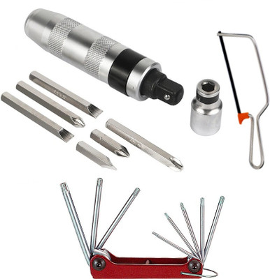 Digital Craft Combo 3 Item Impact Screwdriver CRV with Mini Hack Saw Frame Folding Allen Key Impact Screwdriver Set(Pack of 3)