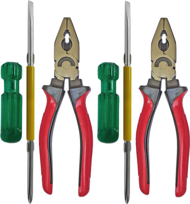Inditrust Heavy duty 2pc 8inch Plier with 2pc 2in1 Screwdriver Combination Screwdriver(Pack of 4)