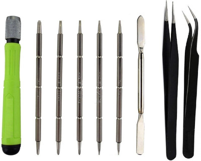 wroughton 12 in 1 Screwdriver Mobile repairing Tools Set for MacBook Devices With Set of 2 ESD Non-Magnetic Tweezers - Straight & Curved Precision Screwdriver Set(Pack of 9)