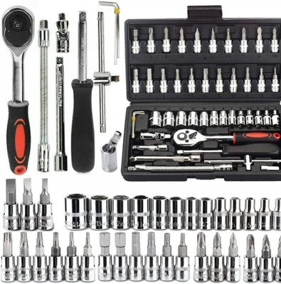 HV Enterprise 46 PCS 1/4 Inch Socket Set Tool Ratchet Wrench Tool Kit Hand Tool Kit Long Handle Screwdriver Set(Pack of 1)