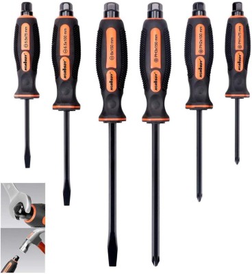 HORUSDY Magnetic Screwdriver Set, 3 Phillips and 3 Flat Head Tips Screwdriver Long Handle Screwdriver Set(Pack of 6)