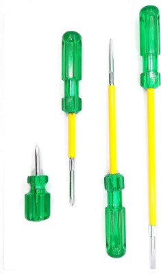 PERFECT TECH 2in1 Reversible Green Handle 4 PCS Combination Screwdriver Set(Pack of 4)