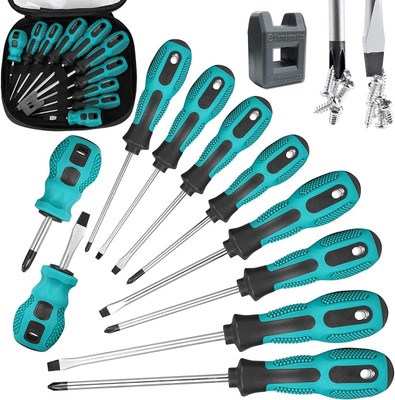 ELEPHANTBOAT 10Pcs Screwdriver Set Heavy Duty Magnetic Screwdriver with 5 Flat & 5 Cross Head Standard Screwdriver Set(Pack of 10)