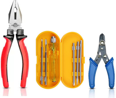 Kshivi 8 Inch Grip Combination Lineman Plier with 5 Pcs Screwdriver Set and Wire Cutter Hand Tool Kit(3 Tools)