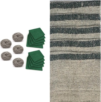 Classyy Qual Green Scrub Pads (10 Pcs), Steel Scrubber (5 Pcs) & Pocha Duster (5 Pcs) Combo Stainless Steel Scrub, Scrub Pad(Medium, Pack of 20)