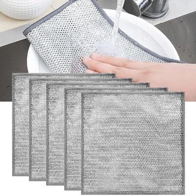 DD Enterprises Wire Dishcloth for Wet/Dry Dishwashing - Non-Scratch Stainless Steel Scrubber Stainless Steel Scrub(Regular, Pack of 5)