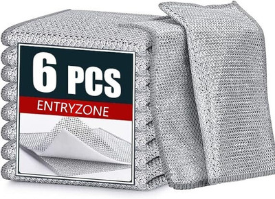 ENTRYZONE Double Layer Non-Scratch Wire Dishwashing Rags Scrub Pad(Regular, Pack of 6)