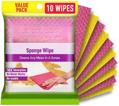 StreeYug Sponge Wipe Resusable Kitchen Cleaning Multi-Color & Biodegradable Sponge Wipe(Large, Pack of 10)