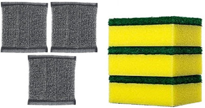 ARPANA BRIGHT 2 in 1 Sponge Scrub pad for Kitchen Scratch proof Scrubber for Dish wash Scrub Sponge(Regular, Pack of 6)