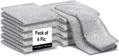 KEOYWEN Non-Scratch Wire Dishcloth Multipurpose Wire Dish Washing Rags for Wet and Dry Scrub Pad, Stainless Steel Scrub(Medium, Pack of 6)