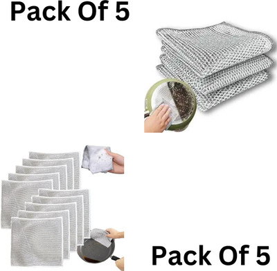 bazler Multiuse Dishwashing for Wet and Dry Stainless Steel Cloth Non-Scratch Design V Scrub Pad(Regular, Pack of 5)