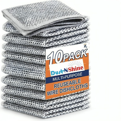 dust n shine Non-Scratch Wire Dishcloth for Washing Dishes Sinks Washable Pack 10 Scrub Pad(Regular, Pack of 10)