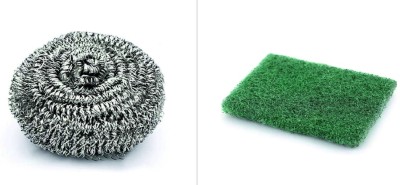 Classyy Qual Combo of Scrub Pads - 2, Stainless Steel Scrubber(10g) - 1, Green Pad - 1 Stainless Steel Scrub(Medium, Pack of 2)