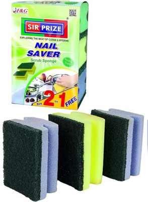 Sir Prize Non Scratch Nail Saver Green Scrub Sponge Pads & Kitchen Dishes Cleaning (9X7CM) Scrub Pad(Regular, Pack of 6)