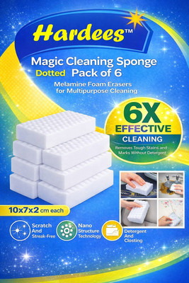 Hardees Magic White Foam Sponge – Multipurpose Cleaning Pad for Kitchen, Wall, Floor Scrub Sponge, Sponge Wipe(Medium, Pack of 6)