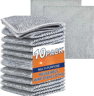 Firage Double Layer Stainless Steel Wire Dishwasher Cloth Scrub Pad(Regular, Pack of 10)