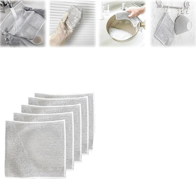 Magico Microfiber Multipurpose Cloths Stainless Steel Scrub(Regular, Pack of 5)