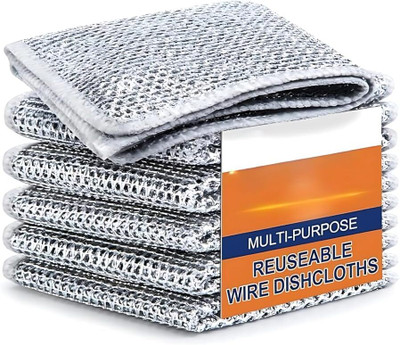 KHOKARSTOCK Stainless Steel Wire Dish Scrubber – Heavy-Duty Metal Scouring Pads Scrub Pad, Scrub Sponge, Stainless Steel Scrub(Regular, Pack of 6)