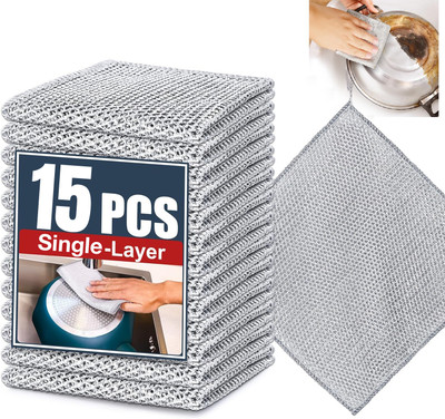 SUPREEM Non Scratch Dish Wash Cloth for Kitchen Washing Cleaning Cloths Scrubber Scrub Pad(Medium, Pack of 15)