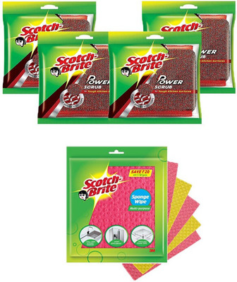 Scotch-Brite Combo of (Sponge Wipe + Power Scrub) Scrub Pad, Sponge Wipe(Regular, Pack of 5)