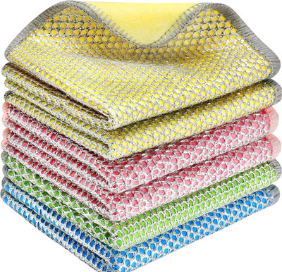 PILONG Multifunctional Multicolor Microfiber cotton Non-Scratch Wire Dishcloth Rag Stainless Steel Scrub, Scrub Pad, Scrub Sponge(Medium, Pack of 3)
