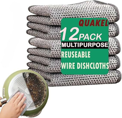 QUAKEL Non Scratch Wire Dish Cloth for Kitchen – Reusable Multipurpose Scrubber Scrub Pad(Large, Pack of 12)