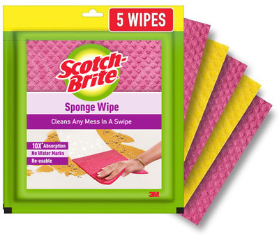 Scotch-Brite Reusable, Biodegradable, Multi-color Sponge Wipe(Large, Pack of 5)