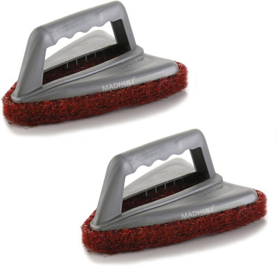 MADHULI Multipurpose Ruff & Tuff Floor Scrubber for Superior Tile Cleaning Brush With Handle (Grey , Pack Of 2) Scrub Pad(Regular, Pack of 2)