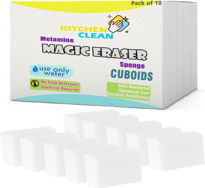 Kitchen clean Magic Eraser Cuboid Wall Stain Lime Scale Hard Water Stain Remover Scrub Sponge(Small, Pack of 10)