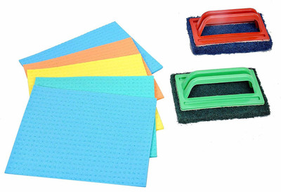 Daily Fest Cellulose Sponge Mop & Handle Brush With Scrubber (Set of 7-Piece)_New Scrub Sponge, Scrub Pad, Sponge Wipe(Regular, Pack of 7)