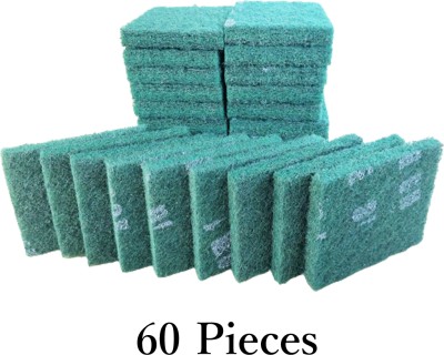 Wasinat Dishes and Shrines Shop 60 Pieces Kitchen Cleaner Synthetic Fibers Green Scrubber Pads Scrub Pad(Regular, Pack of 60)