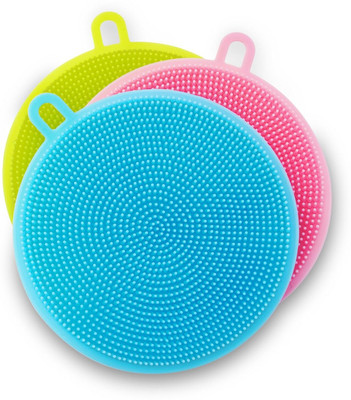 NSUSU High quantity Silicone Multi Function Dish Washing Brush Sponge Scrubber C Scrub Pad(Regular, Pack of 3)