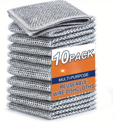 SHOPPERHOLIC Multipurpose Wire Dishwashing Rags Scrub Pad, Stainless Steel Scrub(Medium, Pack of 10)