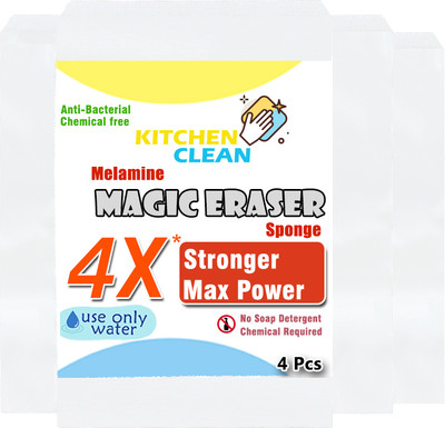 MiBi Kitchen Clean 4X Stronger Stain Remover Magic Eraser Chemical Free Multipurpose Scrub Sponge(Regular, Pack of 4)