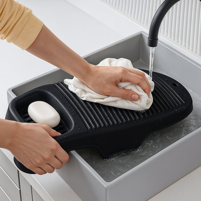 KUBER INDUSTRIES Plastic Hand Washboard for Washing Clothes with Soap Holder | Black Scrub Pad(Regular)