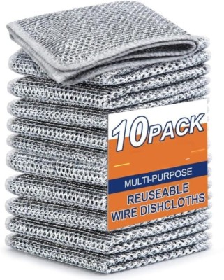 Bluejack Multipurpose Wire Dishwashing Rag Steel Scrubber for Cleaning Dishe Pot Pan for Scrub Pad, Stainless Steel Scrub(Large, Pack of 10)