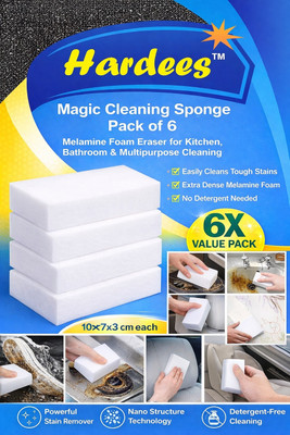 Hardees Magic White Foam Sponge – Multipurpose Cleaning Pad for Kitchen, Wall, Floor Scrub Sponge, Sponge Wipe(Medium, Pack of 6)